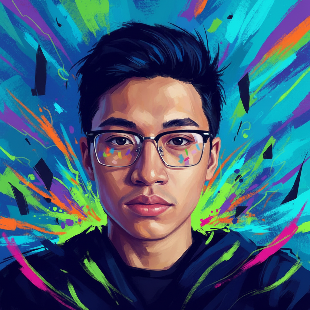 AI-generated artistic portrait with vibrant colors showcasing NanobananaFlow style transfer capabilities